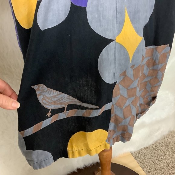 Mona Lisa Mixed Bird Print Art To Wear Flax Linen & Cotton Tunic Jacket OS - Picture 5 of 9